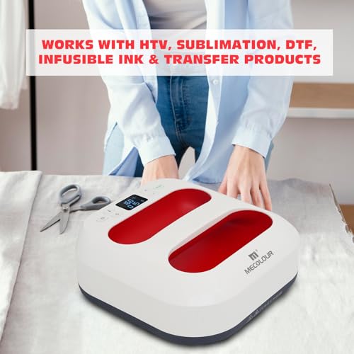 MECOLOUR Heat Press Machine for T Shirts, Portable Heat Press 9"X9" With Heat Press Mat, PTFE Teflon and 8 Pcs Tshirt Ruler Guide, Tshirt Press Machine for Sublimation, HTV, Heat Transfer Projects Red MECOLOUR