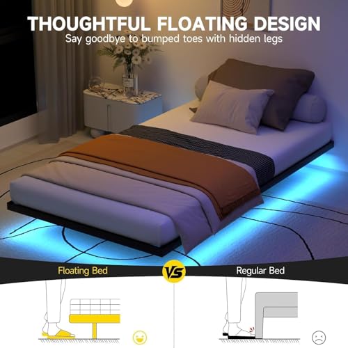 Aelawe Floating Bed Frame Twin Size with LED Lights and Charging Station, Metal Platform Bed, Easy Assembly No Box Spring Needed Aelawe