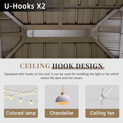 Domi Hardtop Gazebo 12x16FT, Outdoor Gazebo with Galvanized Steel Double Roof, Aluminum Frame, Built-in Gutter System, Curtain and Netting, Metal Gazebo Pavilion for Patio Deck Garden, Brown domi outdoor living