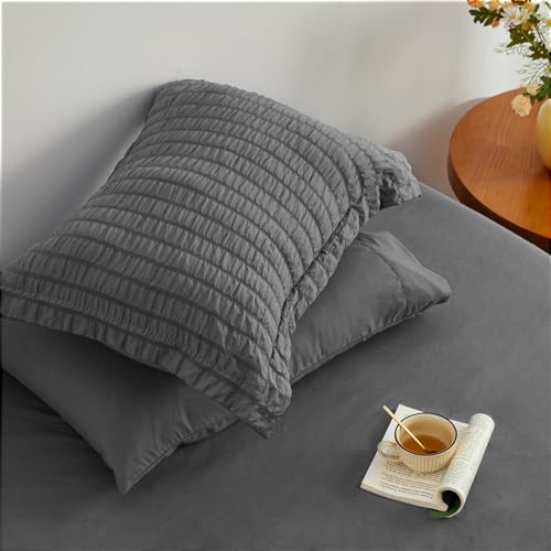 Love's cabin Seersucker Dark Grey Twin XL Comforter Set, 5-Piece All Season Lightweight Bed in a Bag Bedding Set with Comforter, Flat Sheet, Fitted Sheet, Pillowcase and Sham Love's cabin