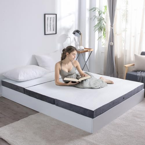 Folding Mattress Queen - Tri Fold Futon Mattress Portable Floor Mattress with Soft Breathable Cover for Guests Temporary Use Foldable Camping Sofa Bed for Back Pain Relief, 60"x80"x4" Sedefen