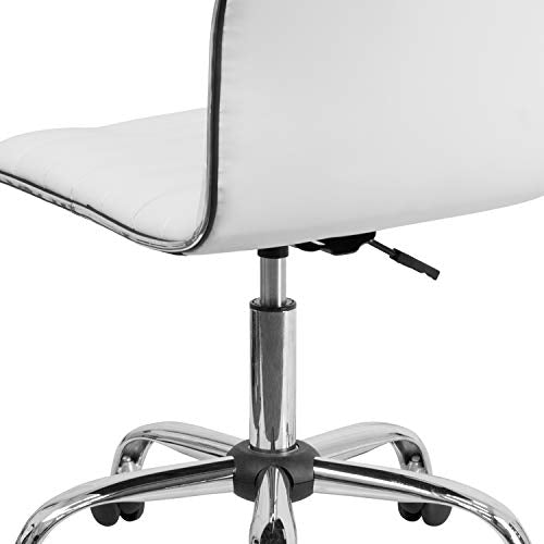 Flash Furniture Alan Low-Back Ribbed Upholstered Vinyl Swivel Desk Chair with Padded Seat, Modern Adjustable Height Padded Office Chair, White Flash Furniture
