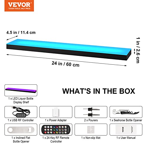 VEVOR LED Lighted Liquor Bottle Display Shelf, 24-inch LED Bar Shelves for Liquor, 1-Step Lighted Liquor Bottle Shelf for Home/Commercial Bar, Acrylic Lighted Bottle Display with Remote & App Control VEVOR