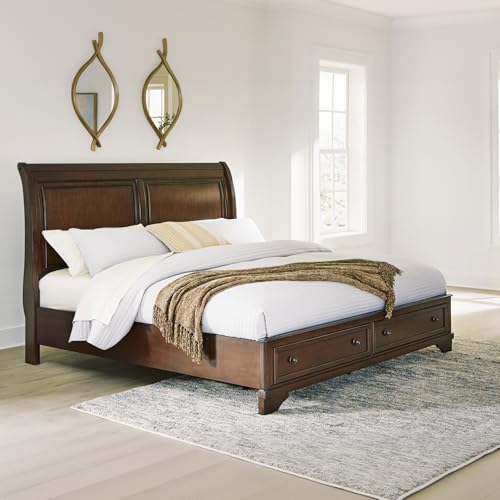 Signature Design by Ashley Trellington Traditional King Sleigh Storage Bed, Foundation or Box Spring Not Needed, Dark Brown Signature Design by Ashley