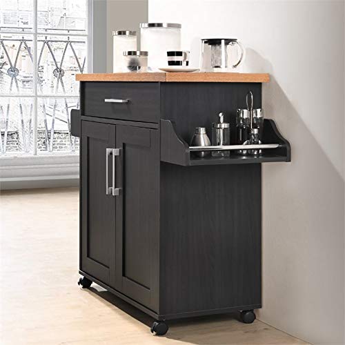 Pemberly Row Contemporary Wood Kitchen Island with Spice Rack in Black/Beech Pemberly Row