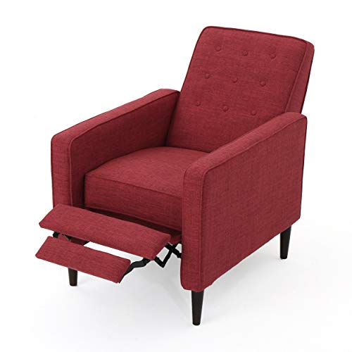 Christopher Knight Home GDFStudio Mervynn Mid-Century Modern Fabric Recliners, 2-Pcs Set, Red / Dark Espresso