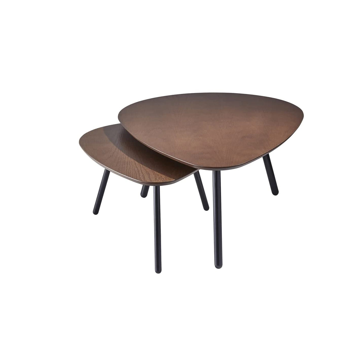 Adesso Set of Two Nesting Coffee Tables – Walnut Oak Veneer and Matte Black Metal Legs – Versatile Modern Accent Tables for Living Rooms, Apartments & Contemporary Homes Adesso