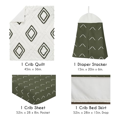 Sweet Jojo Designs 4-Piece Baby Crib Bedding Set (Boho Chic) for Boys or Girls, Infants/Nursery incl. Cotton Blanket, Fitted Sheet, Skirt, Diaper Stacker (Sage Green, Gender Neutral, Unisex Farmhouse) Sweet Jojo Designs