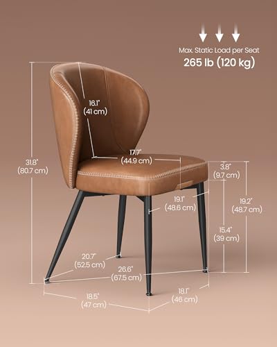 VASAGLE EKHO Collection - Dining Chairs Set of 2, Upholstered Kitchen Chairs, Comfortable Seat, Synthetic Leather with Stitching, Mid-Century Modern, Easy Assembly, Living Room Lounge, Caramel Brown VASAGLE