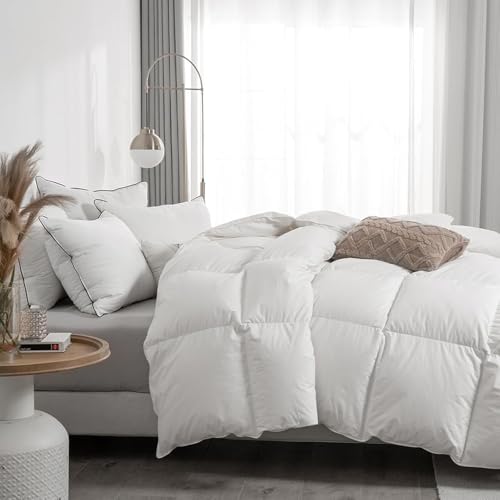 APSMILE Lightweight Feather Down Comforter Queen Size - Ultra Soft 100% Organic Cotton Quilted Duvet Insert, Thin Bedding Comforter for Warm Weather/Hot Sleepers (90x90, Ivory White) APSMILE