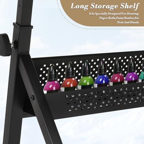 Athena Collection Drafting Table for Artists, Height Adjustable Drawing Table, Dual Desktop Art Desk Metal Frame Art Table Tiltable Craft Desk Paintings Work Station with Stool and Drawers, Natural Athena Collection