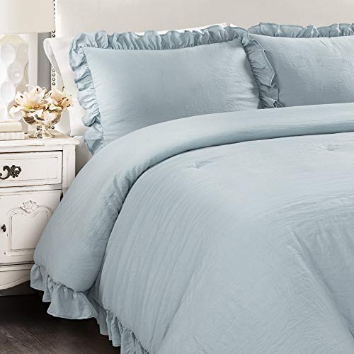 Lush Decor Reyna Ruffle Comforter Set, King, Lake Blue, 3 Piece Cozy Bedding Set Lush Decor