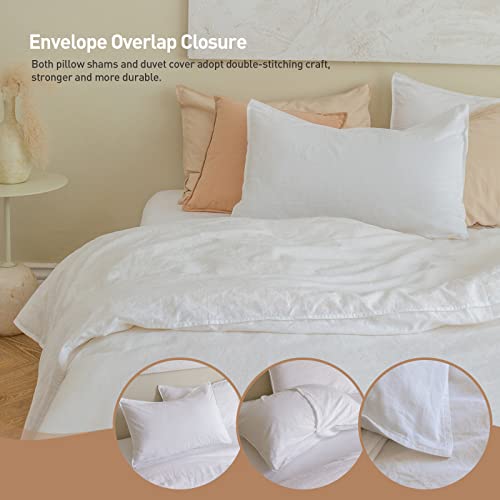 BISELINA French Linen Duvet Cover Set 2pcs with Hidden Zipper Closure Natural Flax Cotton Blend Solid Color Soft Breathable Luxury Farmhouse Bedding - Twin Size, White BISELINA