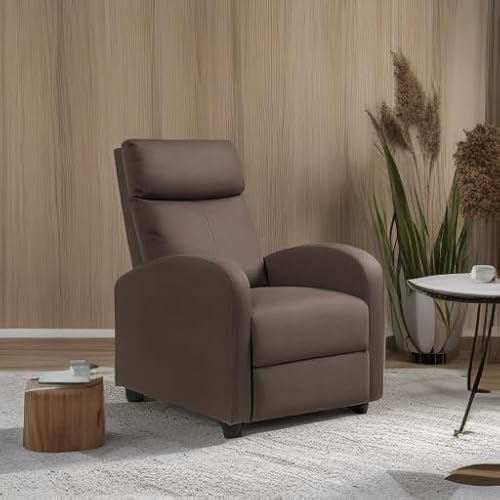 JUMMICO Recliner Chair Adjustable Home Theater Single Recliner Sofa Furniture with Thick Seat Cushion and Backrest Modern Living Room Recliners (Fabric, Brown)