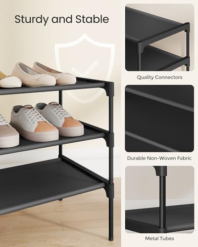 SONGMICS Shoe Rack, 3-Tier Shoe Storage Organizer, Space-Saving, 11.6 x 24.5 x 21 Inches, Entryway, Metal Frame, Non-Woven Fabric Shelves, Ink Black ULSH023BH01 SONGMICS