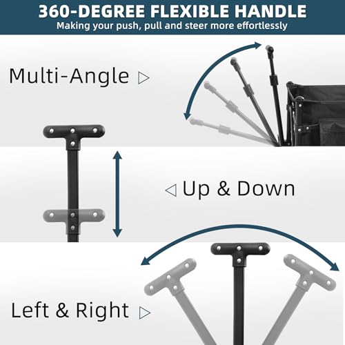 Favoyard Collapsible Foldable Wagon, 150L & 220LBS Weight Capacity Heavy-Duty Portable Beach Wagons w/All-Terrain Wheels & Brakes, Folding Utility Cart for Camping, Shopping, Sports, Grocery, Black Favoyard