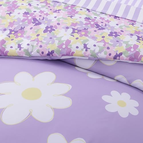 AMBERSPACE Full Size Comforter Sets for Girls, Purple Daisy Kids Bedding Set Reversible with Cute Floral, All Season Bed in a Bag 7 Pieces with Sheets, Pillowcases & Shams AMBERSPACE