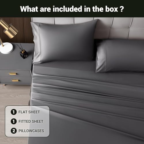 Shilucheng Queen Sheet Sets, Blend Rayon Derived from Bamboo, Breathable & Cooling Bed Sheets 4 Piece, Deep Pocket Up to 16", Hotel Silky Bedding for Hot Sleepers, Dark Grey