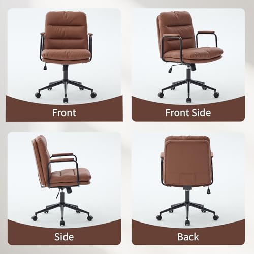 Home Office Chair with Arms, Swivel Criss Cross Chair with Wheels, Comfortable PU Leather Office Desk Chair, Ergonomic Adjustable Height Task Chair with Tilt Lock, Brown Shenyon