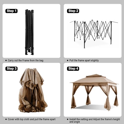 SAILARY Patio Gazebo Outdoor Pop Up Gazebo with Curtains and Shelter for Patio, Party & Backyard (Kaki, 11x11) SAILARY