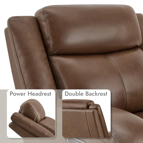 Watson & Whitely Genuine Leather Power Recliner Chairs for Adults, Wall Hugger RV Recliner with Power Headrest & Charging Ports, Electric Recliner Sofa Chair for Living Room, Cafe