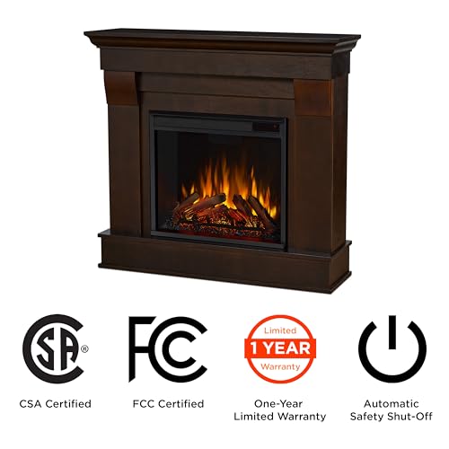 Real Flame Chateau 41” Electric Fireplace with Mantel for Living Room or Bedroom, Replaceable Fireplace Insert Heater, Realistic Log and Flame Effect, Remote Control, Timer Real Flame