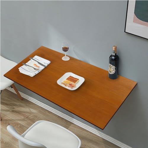 RêveLife 31.5 Inch Wall Mounted Folding Table Solid Pine Wood Floating Desk Industrial Rustic Workbench Heavy Duty Drop-Leaf Table Computer Bar Dining Table for Laundry Room Small Space Office, Brown RêveLife