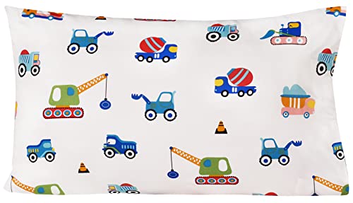 J-pinno Build Construction Engineering Vehicle Cars Trucks Crane Digger Cartoon 100% Cotton Twin 3 Pieces Sheet Set Decoration Kids Boys Children Flat Sheet + Fitted Sheet + Pillowcase Bedding Set J-pinno