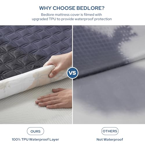 BEDLORE 2 Pack Waterproof Mattress Protector, Full Size Pad with Deep Pocket 6"-15" Depth, Soft Breathable Dirt Proof Single Bed Mattress Cover for Bedroom, Dorm Room (Navy Blue) BEDLORE
