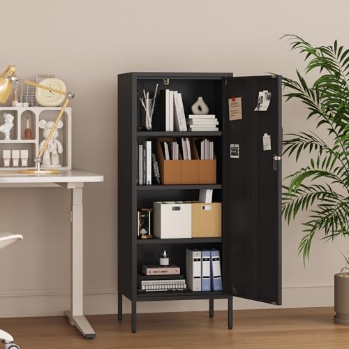 Steehoom Metal Locker Cabinet Lockable Bathroom Storage Cabinet Black 4 Tier Employee Lockers for Home, School, Office, Garage H49.21'' (Black) Steehoom