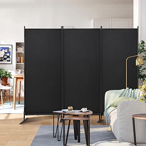 JAXPETY Room Divider Panel 6Ft Privacy Screen Wall Dividers for Room Separation Flexible Partition Folding Portable Room Partition for Office 88" W x 73" H, Black JAXPETY