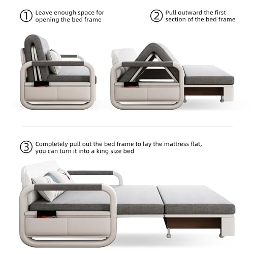 gaoyangjiaju Full Size Pull-Out Sofa Daybed with Trundle, Versatile Futon Couch with Sleeping Function,Metal armrest and Storage Space, for Small Rooms and Living Rooms,59.84" gaoyangjiaju