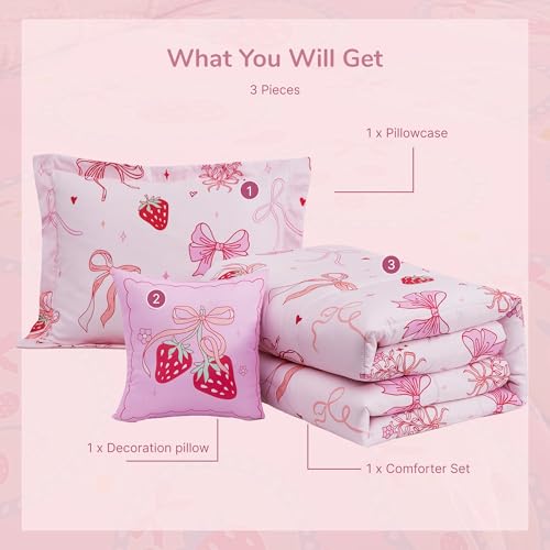 Wink Deer Twin Comforter Set for Girls-3 Pieces Pink Bow Twin Bedding Sets for Kids,1 Comforter,1 Sham and 1 Decor Pillow Wink Deer
