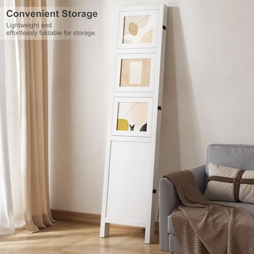 4 Panel Photo Room Divider Freestanding Folding Privacy Screen and Decorative with 16 Frames for Home Office (White) Svimi