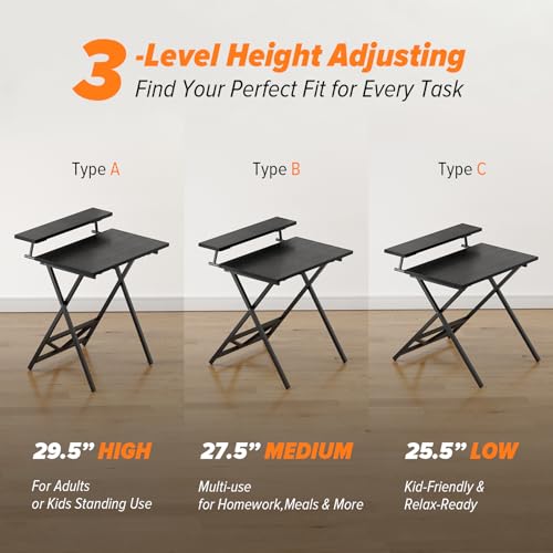 WOHOMO Folding Computer Desk with Adjustable Height, 23.6" x 31.5" x 25.6" Foldable Table with Monitor Stand, Small Office Desk for Bedroom, Space Saving Desk for Home Office, Easy Assemble, Black WOHOMO