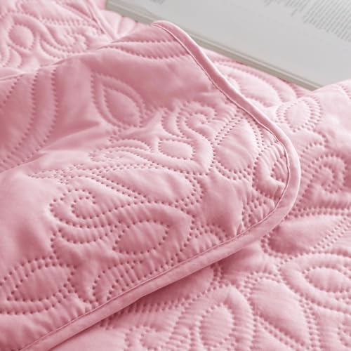 Whale Flotilla Soft Twin Quilt Bedding Set for All Seasons, Elegant Vintage Damask Ultrasonic Quilts Set, Lightweight Reversible Bedspread, Coverlet, Bed Cover with 1 Pillow Sham, Pink Whale Flotilla