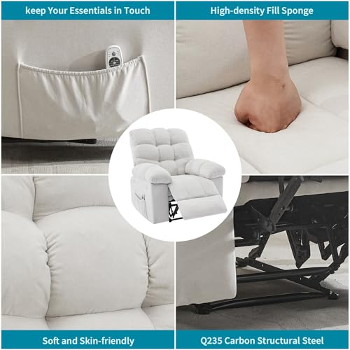 SLEKVERSA Recliner Chair with Massage and Heat, 35.4" Recliner with Vibration Massage and Side Pocket, Comfortable Reclining Chair for Living Room, Nursery, Bedroom, White