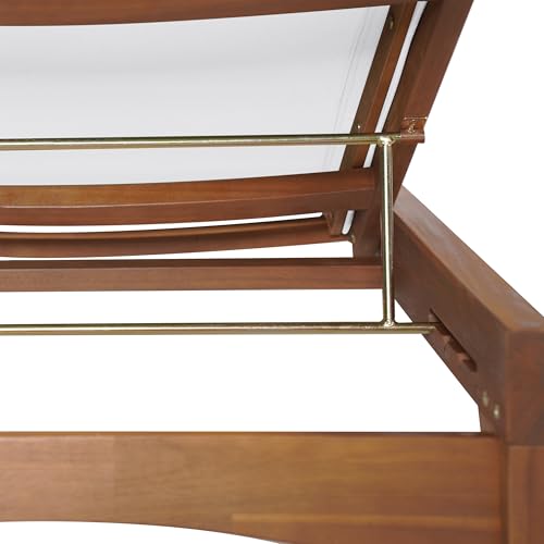 Christopher Knight Home Tristy Chaise Lounge Chair Outdoor, Acacia Wood Frame Sunbathing Pool Lounger, Adjustable Backrest Single Lounge Sofa, Patio Lounge Chaise for Poolside, White + Natural