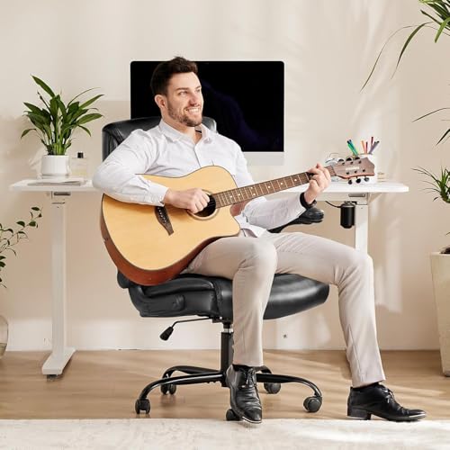 Sweetcrispy Computer Gaming Chair, Ergonomic High Back Heavy Duty Task Desk Office Chairs with Wheels, Flip-up Arms, Adjustable Height, PU Leather,Inky Sweetcrispy