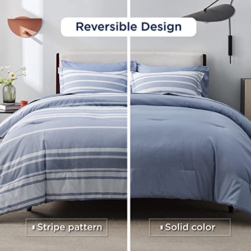 Bedsure Twin Comforter Set 5 Pieces, Blue Striped Bedding Set for All Seasons, Reversible, Cationic Dyeing Bed in a Bag with Comforter, Sheets, Pillowcase & Sham Bedsure