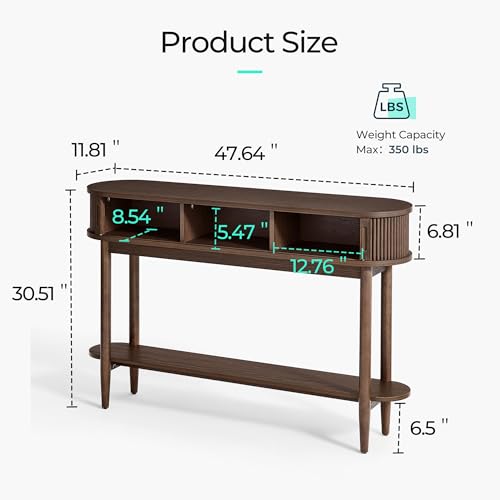 LINSY HOME Fluted Console Table, Mid-Century Modern Entryway Cabinet with Sliding Tambour Doors, Narrow Long Sofa Table, Behind-The-Couch Table for Living Room, Hallway (Brown Oak) LINSY HOME