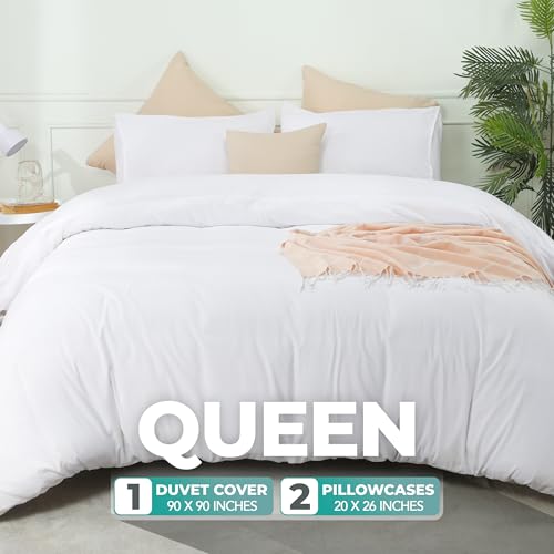Utopia Bedding Duvet Cover Set with Pillowcases - 3 Pieces Bedding Duvet Cover with Zipper Closure - 1 Duvet Cover with 2 Pillowcases - Soft Brushed Microfiber (Queen, White) Utopia Bedding