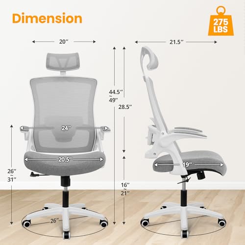 NEO Chair Ergonomic Office Desk Chair High Back Computer Gaming Mesh Chair with Comfy Task Adjustable Arms Lumbar Support Headrest Swivel for Home Office (Grey) NEO CHAIR