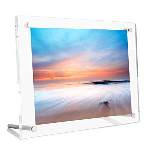 B&NN 8x10 Acrylic Picture Frame Floating Look,3MM + 3MM Thickness Clear Photo Frame ,Desktop Frameless Display ,Self Standing (8 x 10) B&NN
