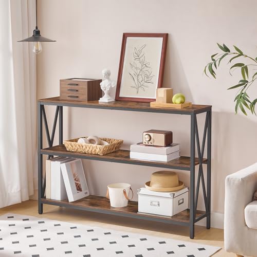 MAHANCRIS 47.2" Sofa Table, Industrial Console Table, 3-Tier Narrow Side Table with Open Shelves, Foyer Table for Entryway, Hallway, Kitchen, Living Room and Bedroom, Rustic Brown CTHR800201 MAHANCRIS