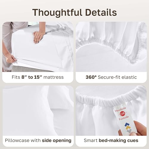 California Design Den Deep Pocket Twin Sheets Set - Luxury 600 Thread Count 100% Cotton Sateen, Twin Sheet Set with All Around Elastic for a Snug Fit, Hotel Quality Bedding - White California Design Den