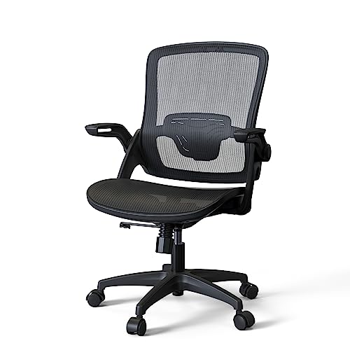 KOLLIEE Mesh Home Office Chair Ergonomic Swivel Office Desk Chair with Adjustable Lumbar Support Black Comfortable Computer Chair with Flip up KOLLIEE