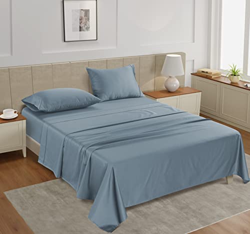 LANE LINEN Twin Bed Sheet Set – 450 Thread Count 100% Long Staple Cotton, Naturally Cooling & Soft, 15” Deep Pocket Fully Elasticized Fitted Sheet, Luxury Hotel Bedding, French Blue LANE LINEN