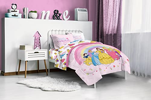 Jay Franco Disney Princess Rainbow 5 Piece Twin Bed Set - Includes Comforter & Sheet Set - Bedding Features Aurora, Belle, & Cinderella - Super Soft Fade Resistant Microfiber Jay Franco