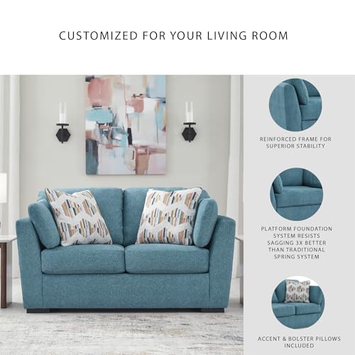 Signature Design by Ashley Keerwick Scandinavian Loveseat with 4 Toss Pillows, Blue Signature Design by Ashley